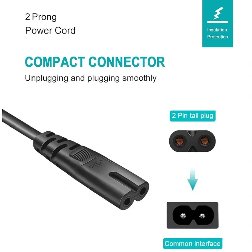 Power Cable Cord 2 Slot 125V 7A Replacement Cable 6 Feet
